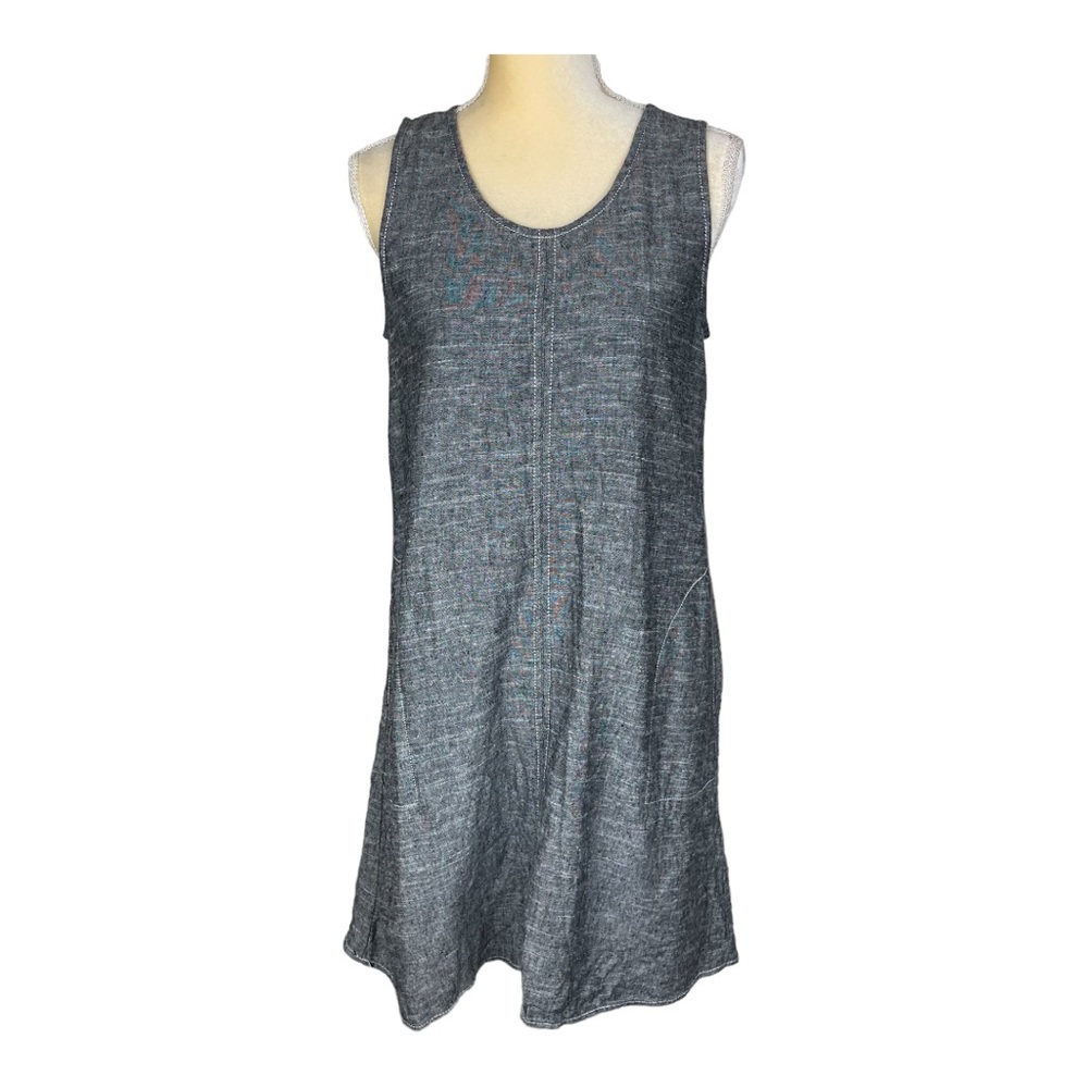 Max Studio Sleeveless Black Linen Shift Dress w/ Pockets Size S